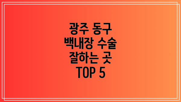 광주 동구 백내장 수술 잘하는 곳 TOP 5