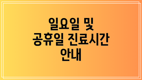 일요일 및 공휴일 진료시간 안내