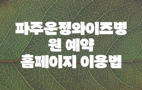 파주운정와이즈병원 예약 홈페이지 이용법