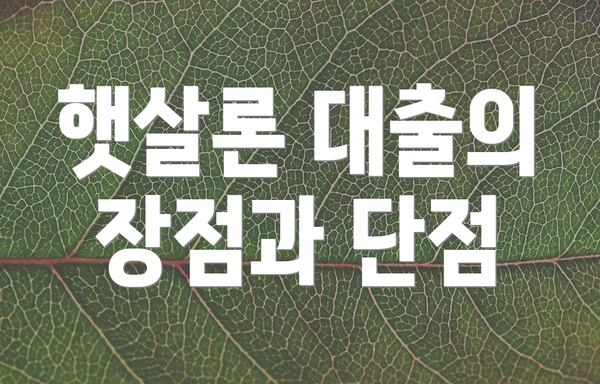 햇살론 대출의 장점과 단점