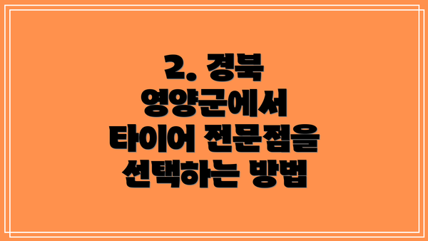 2. 경북 영양군에서 타이어 전문점을 선택하는 방법